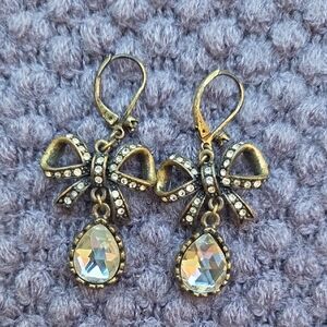Elegant Gold Bow Earrings with Crystal Accents